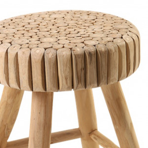 Tabouret / Table d'appoint en bois de teck avec repose pieds - style naturel et ethnique - fabrication artisanale - PIE