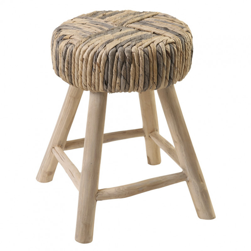 Tabouret / Table d'appoint en bois de teck avec tressage - style naturel et ethnique - fabrication artisanale - TRESA