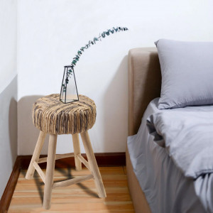 Tabouret / Table d'appoint en bois de teck avec tressage - style naturel et ethnique - fabrication artisanale - TRESA