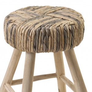 Tabouret / Table d'appoint en bois de teck avec tressage - style naturel et ethnique - fabrication artisanale - TRESA
