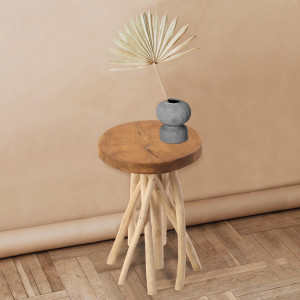 Tabouret / Table d'appoint en bois de teck - style naturel et ethnique - fabrication artisanale - OKTO