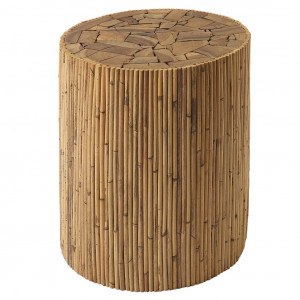Tabouret / Table d'appoint en bois de teck avec bambou - style naturel et ethnique - fabrication artisanale - BAM
