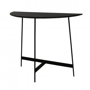 Table console demi lune en bois noir avec pied fins en métal longueur 83 cm - CONCEPT