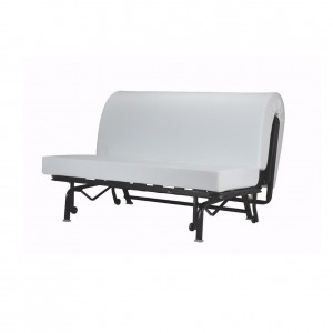 Banquette lit BZ 140x190 cm en tissu bleu et matelas 12 cm - CYRIAC