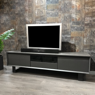 Meuble TV gris anthracite en céramique pieds métal 3 tiroirs - CERAMIK