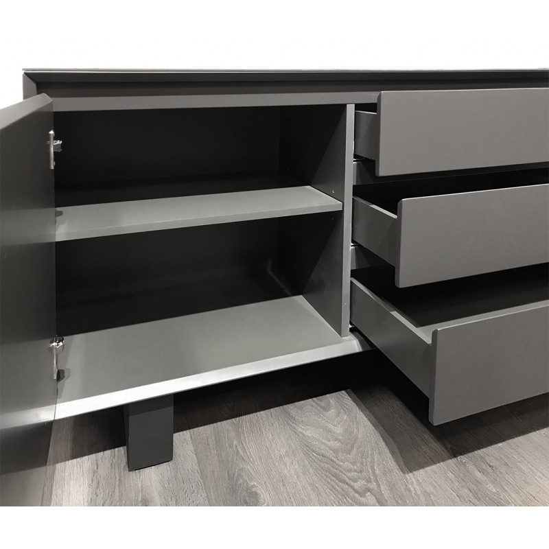 Buffet plateau céramique gris anthracite 2 portes 3 tiroirs - CERAMIK