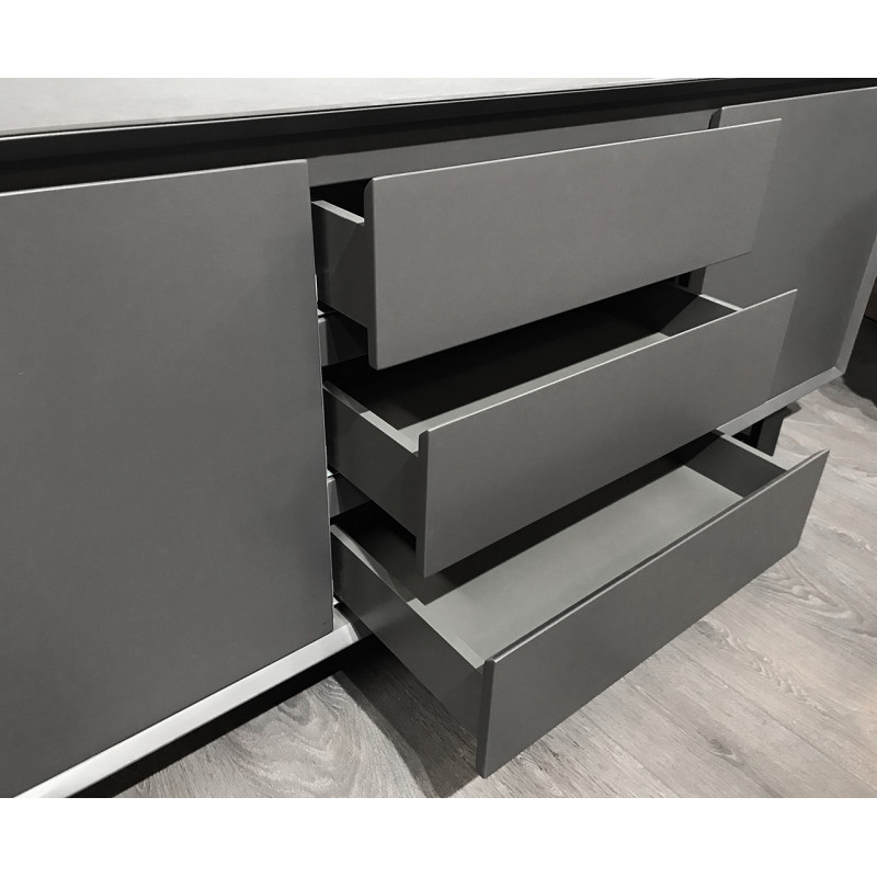 Buffet plateau céramique gris anthracite 2 portes 3 tiroirs - CERAMIK