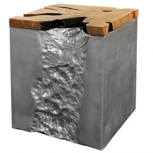 Tabouret avec siège en teck et structure aluminium effet roche - NEPHA