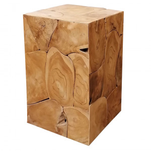 Tabouret/table d’appoint cube entièrement en bois de teck – ROBBY
