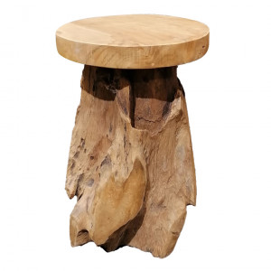 Tabouret/table d’appoint en bois de teck et piètement racine - DAPHNE