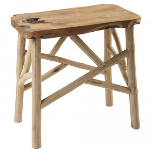 Tabouret/table d’appoint en bois de teck avec piètement emmêlé - TYNNA