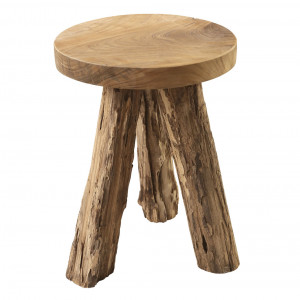 Tabouret/table d’appoint ronde entièrement en bois de teck - ESTELLA