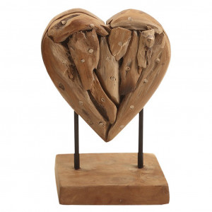 Sculpture cœur sur soble en bois de teck H32 cm - Fabrication artisanale et naturelle - CORAZON