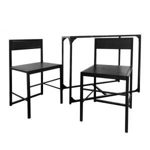 Set de 1 table et 2 chaises en bois et piètement métal - BERNY 7286