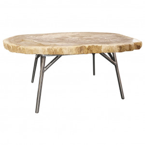 Table basse en bois pétrifié et piètement en métal chrome argenté - KUJA