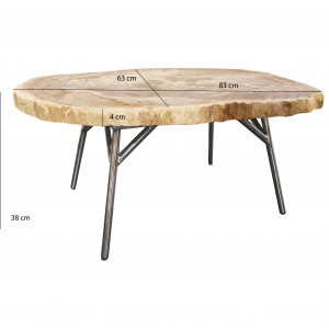 Table basse en bois pétrifié et piètement en métal chrome argenté - KUJA