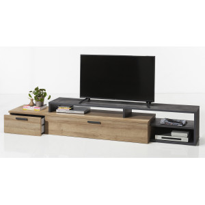 Meuble TV 270 cm avec tiroirs et en bois gris et beige - VALENTINA