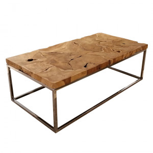 Table basse rectangulaire en bois de teck et piètement métal - CRISTA