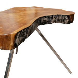 Table basse bois de teck avec plateau huilé - piètement métal - POLLY