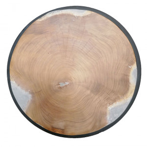Bout de canapé/Table d'appoint ronde bois de teck et ciment - BERTHY