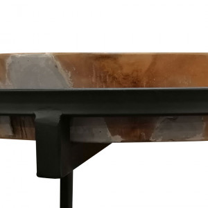 Bout de canapé/Table d'appoint ronde bois de teck et ciment - BERTHY