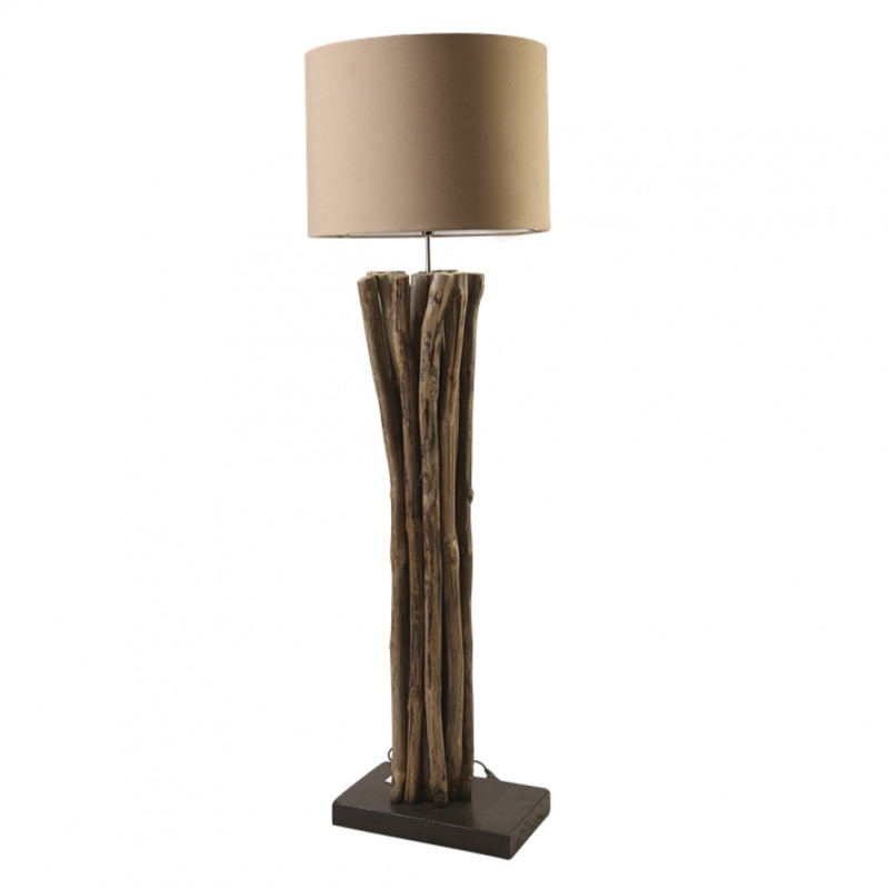 Lampadaire sur pied avec branches en bois et abat-jour beige H133 cm - LAMPA