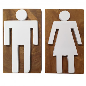 Paire de panneaux en bois de teck pour toilettes, pictogramme homme / femme H25 cm - HOFE