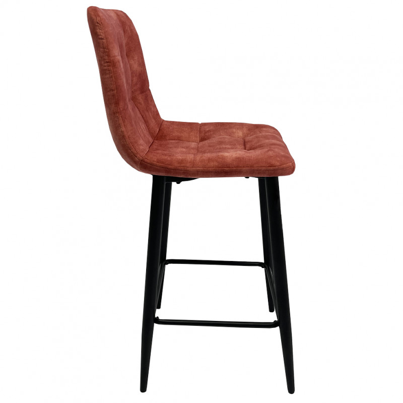 Lot de 2 chaises de bar capitonnées en velours rouge avec piètement et repose pieds en métal noir - NAMI