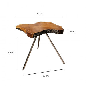 Table basse bois de teck avec plateau huilé - piètement métal - POLLY