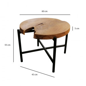 Table basse en bois de teck avec piètement croisé en fer noir - NORA