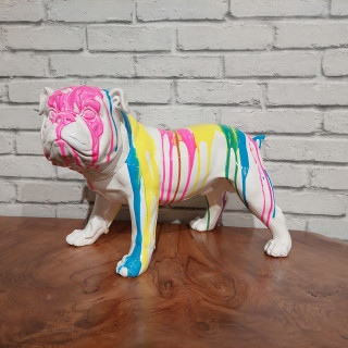 Sculpture chien bulldog blanc décor peinture multicolore - COLOR DOG