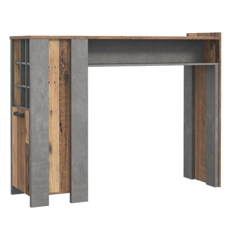 Table de bar en panneaux de particules avec revêtement effet bois et béton gris - BUCK