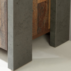 Table de bar en panneaux de particules avec revêtement effet bois et béton gris - BUCK