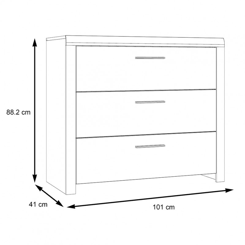Commode 3 tiroirs en panneaux de particules, finition noir et chêne - KAMILA