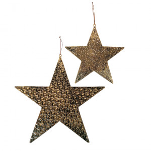 Lot de 2 étoiles décoratives en métal doré effet vieilli - GOLDY 6804