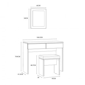 Coiffeuse décor bois clair et gris 1 Miroir - 1 Table - 1 Banc – ANASTASIA