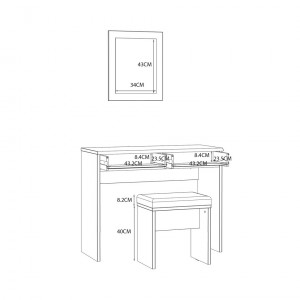 Coiffeuse décor bois clair et gris 1 Miroir - 1 Table - 1 Banc – ANASTASIA