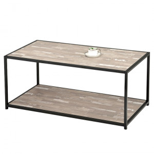 TABLE BASSE rectangulaire pied métal - plateau bois vieilli - style industriel contemporain - FIXI