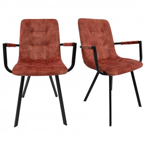 Lot de 2 fauteuils en velours rouge et piètement métal noir - NAMI
