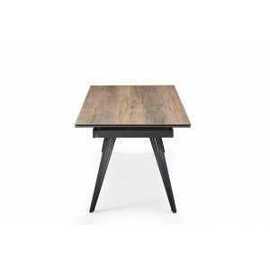 Table de repas extensible 160/240 cm céramique Italienne effet bois vieilli et pieds filaires inclinés métal noir - TEXAS 01
