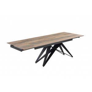 Table de repas extensible 160/240 cm céramique Italienne effet bois vieilli et pied géométrique luge métal noir - TEXAS 03
