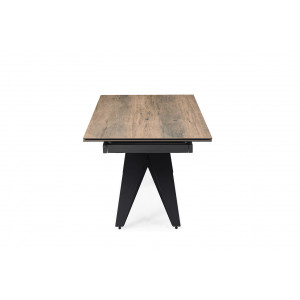 Table de repas extensible 160/240 cm céramique Italienne effet bois vieilli et pied géométrique luge métal noir - TEXAS 03