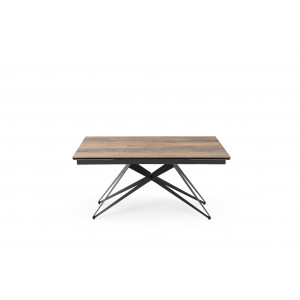 Table de repas extensible 160/240 cm céramique Italienne effet bois vieilli et pied géométrique luge métal noir - TEXAS 03