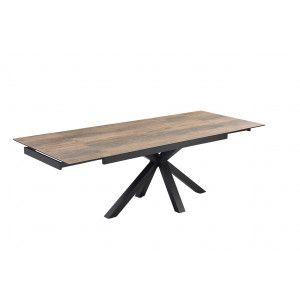 Table de repas extensible 160/240 cm en céramique Italienne effet bois vieilli et pied épais croisé en métal noir - TEXAS 04
