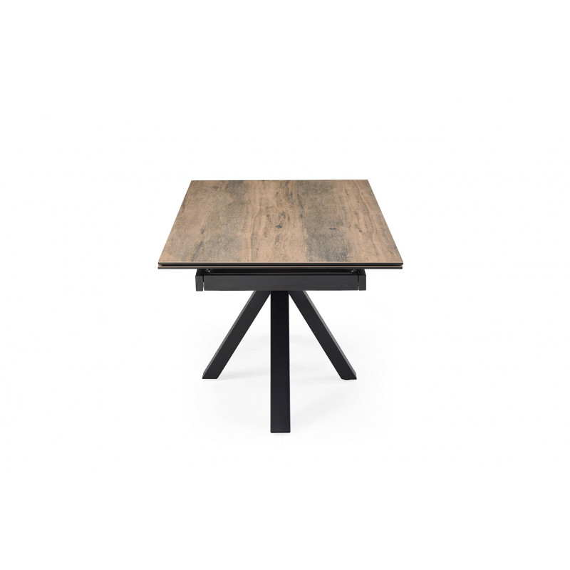 Table de repas extensible 160/240 cm en céramique Italienne effet bois vieilli et pied épais croisé en métal noir - TEXAS 04