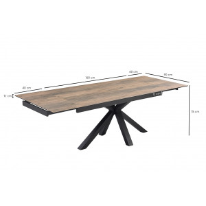 Table de repas extensible 160/240 cm en céramique Italienne effet bois vieilli et pied épais croisé en métal noir - TEXAS 04
