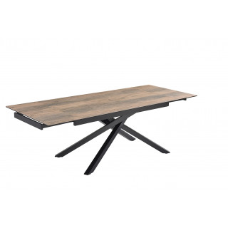 Table de repas extensible 160/240 cm en céramique Italienne effet bois vieilli et pied torsadé en métal noir - TEXAS 05