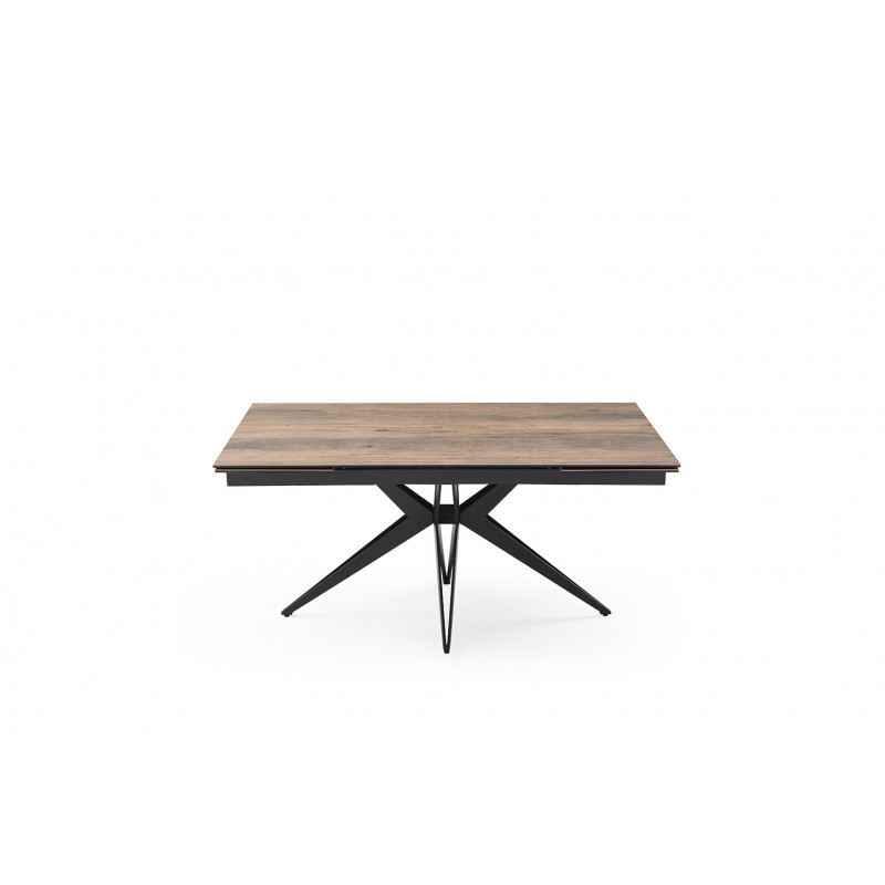 Table de repas extensible 160/240 cm en céramique Italienne effet bois vieilli et pied étoile en métal noir - TEXAS 06