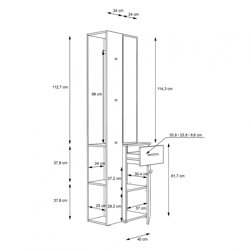 Meuble d'entrée en panneaux de particules décor blanc avec multiples rangement et miroir - NINA