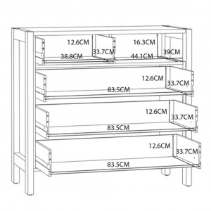 Commode moderne 4 tiroirs en panneaux de particules revêtement blanc et chêne, poignées en métal - NORWAY